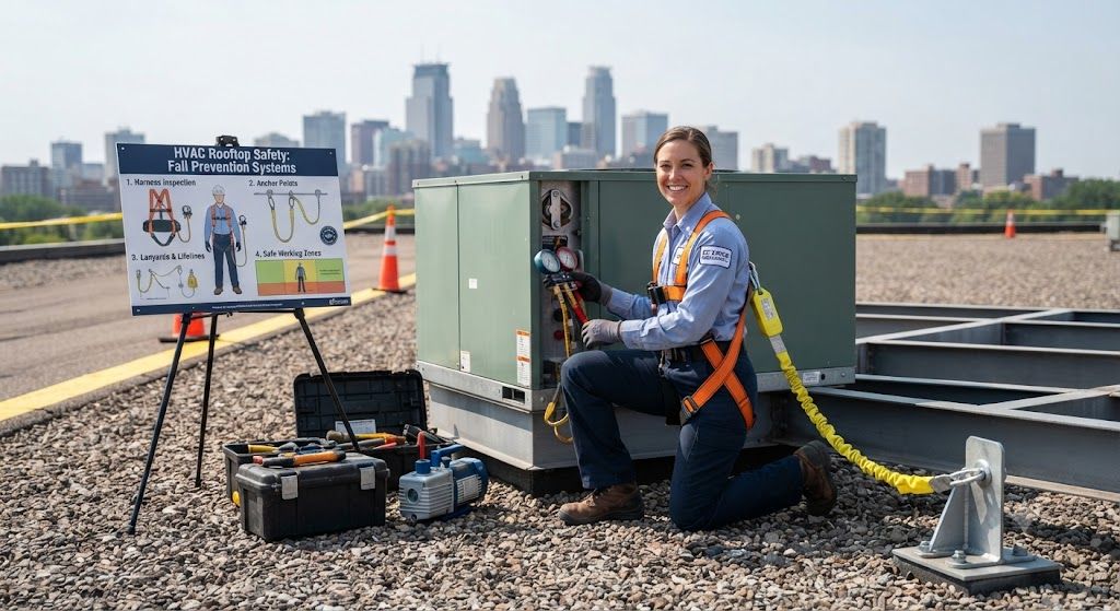 HVAC technician PPE fall prevention systems