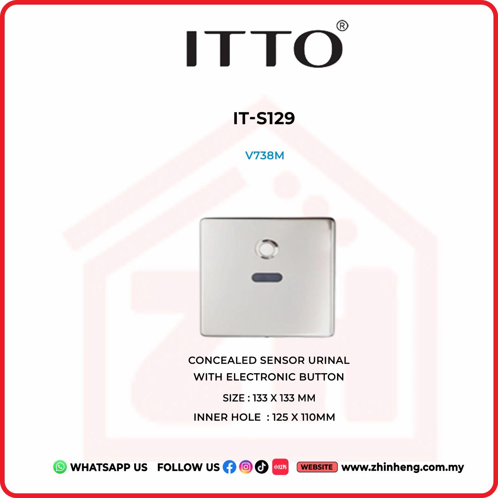 ITTO  CONCEALED SENSOR URINAL WITH ELECTRONIC BUTTON IT-S129