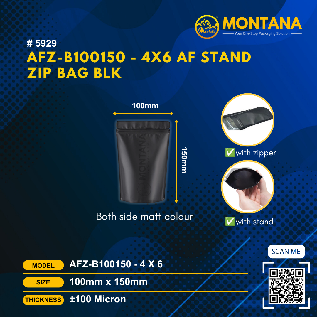 (5929) AFZ-B100150 - 4X6 ALUM FOIL STAND ZIP BAG BLK