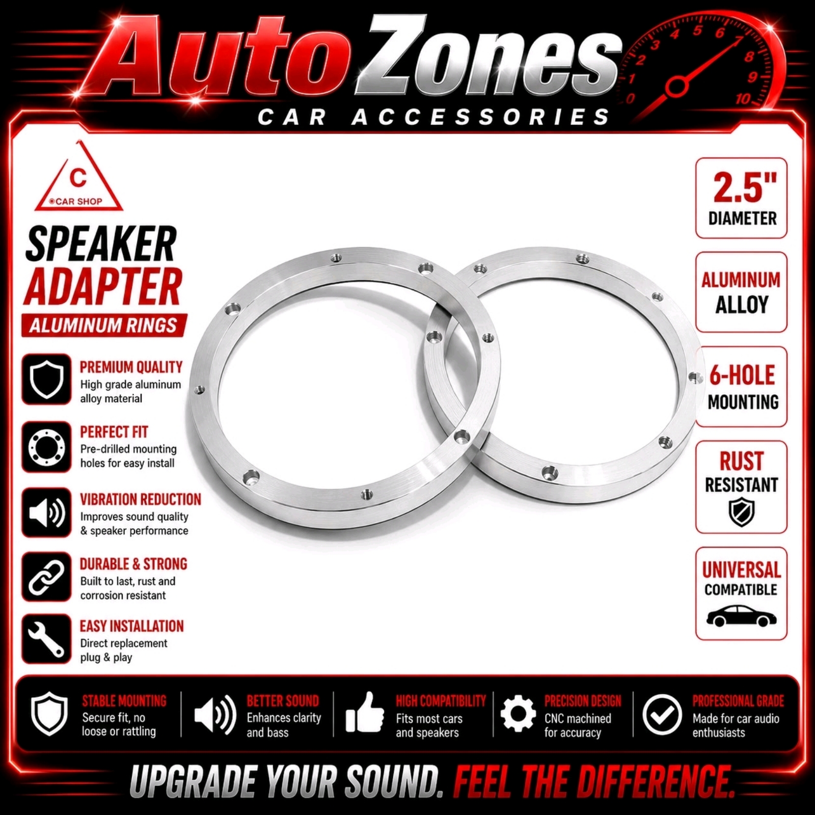 Aluminum Alloy 6.5''Inch 2pc Speaker Cover Spacer Car Universal Adapter Frame Casing Bracket PannelKereta Perodua mohwak