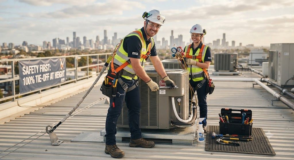 PPE for air conditioning rooftop installation safety