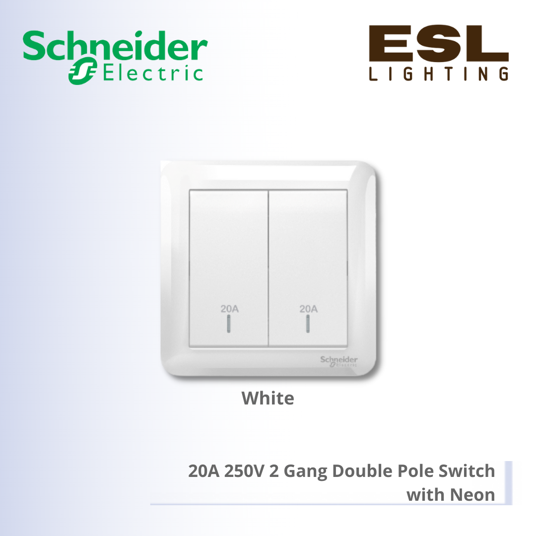 SCHNEIDER Affle Plus 20A 250V 2 Gang Double Pole Switch with Neon - A3G32D20N_WE_G11