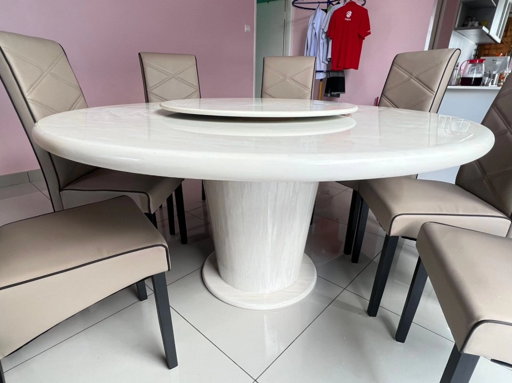 Marble Dining Table | Marble Dining Table With Lazy Susan | Cafe Furniture Penang