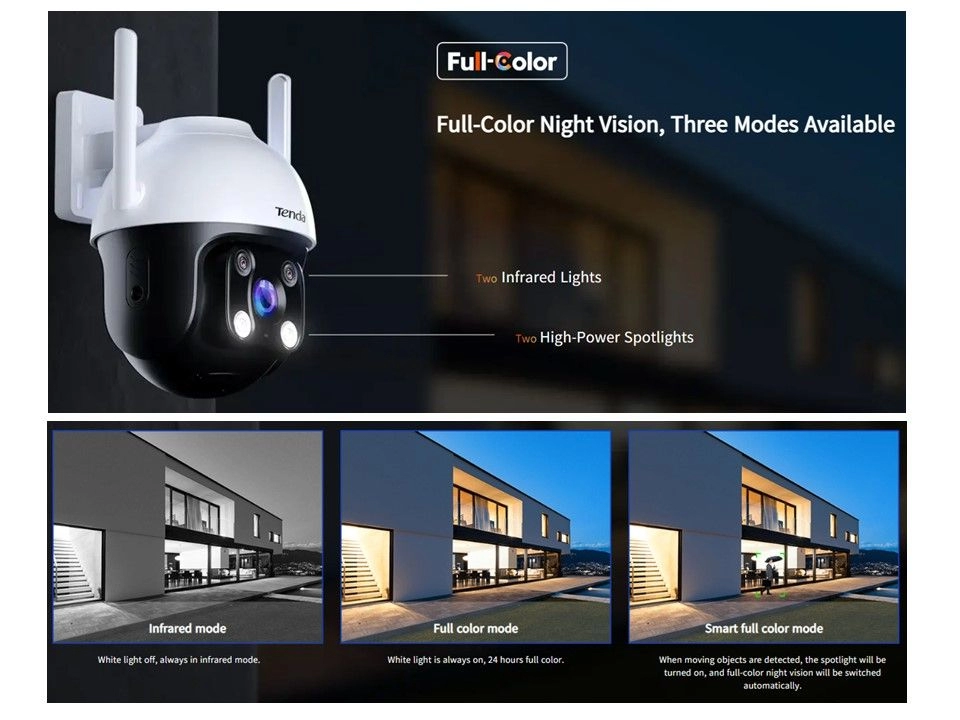 Tenda CH3-WCA Smart Full-Color Night Vision Wireless 1080P (2MP) Outdoor Wi-Fi Pan/Tilt Camera