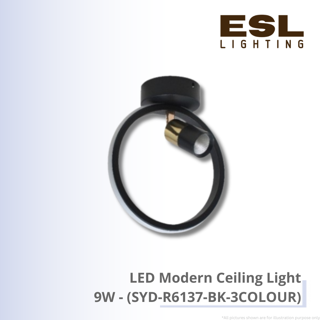 LED Modern Ceiling Light 9W - SYD-R6137-BK-3COLOUR