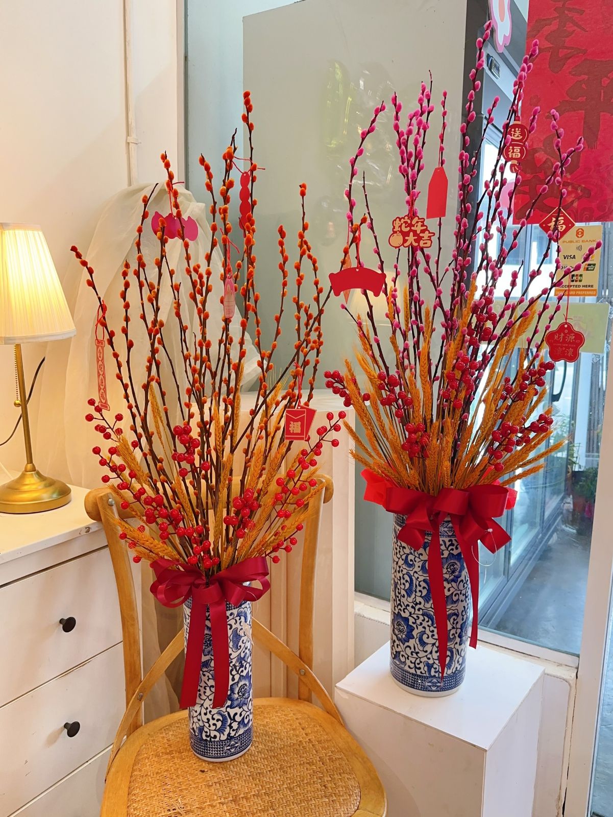Pussy Willow floral design & CNY Ornaments