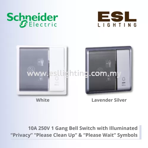 SCHNEIDER Pieno 10A 250V 1 Gang Bell Switch with Illuminated “Privacy”,  “Please Clean Up” & “Please Wait” Symbols - E8231BPDMW_WE_G11 E8231BPDMW_LS_G11