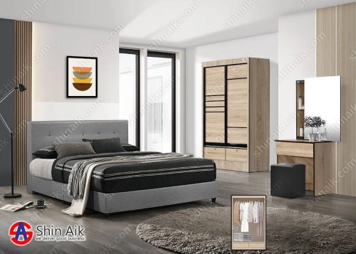 99006 Natural Modern Bedroom Set With 4ft Wardrobe & Fabric Divan Bed