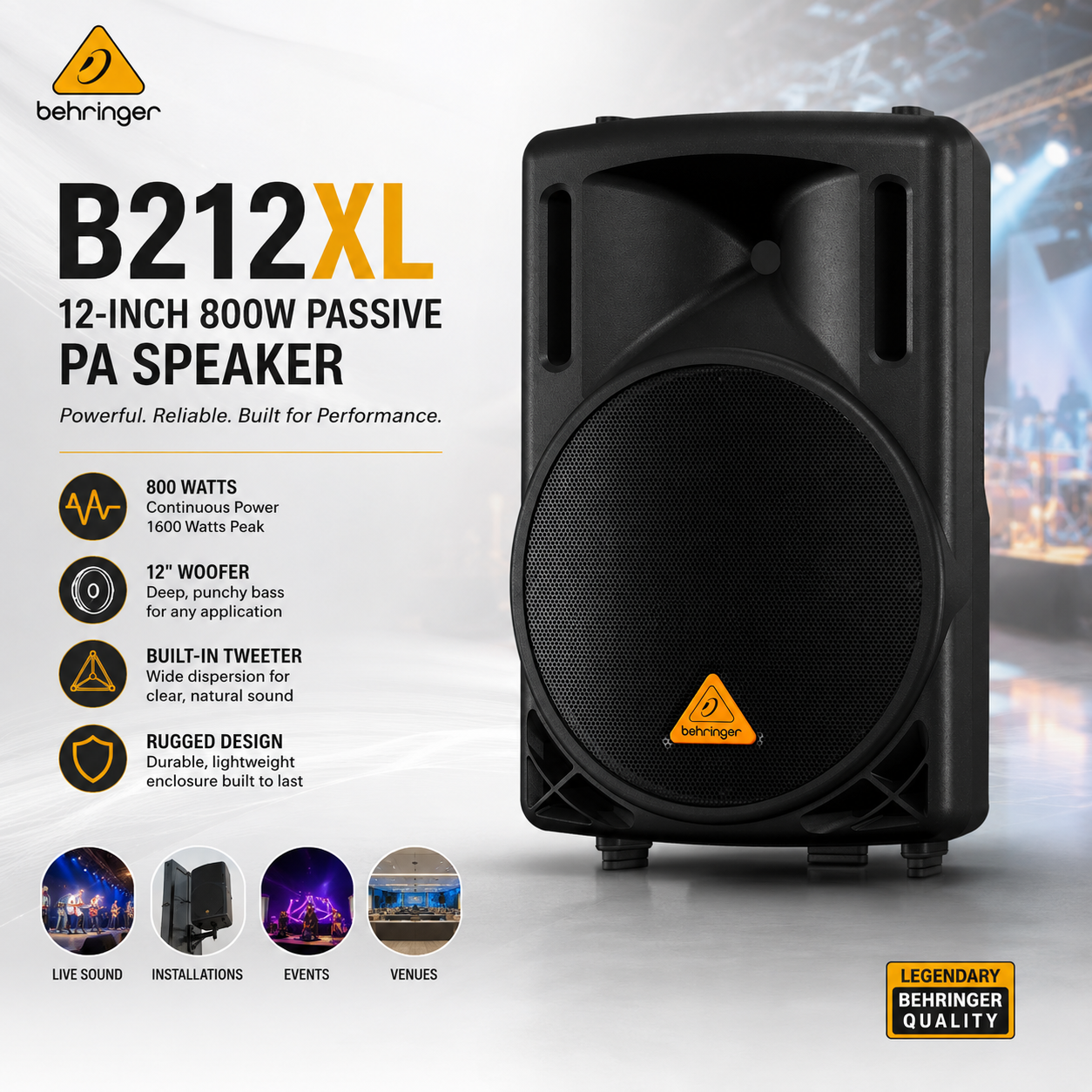 Behringer B212XL – 12英寸800W被动PA音箱，适用于现场扩声与固定安装