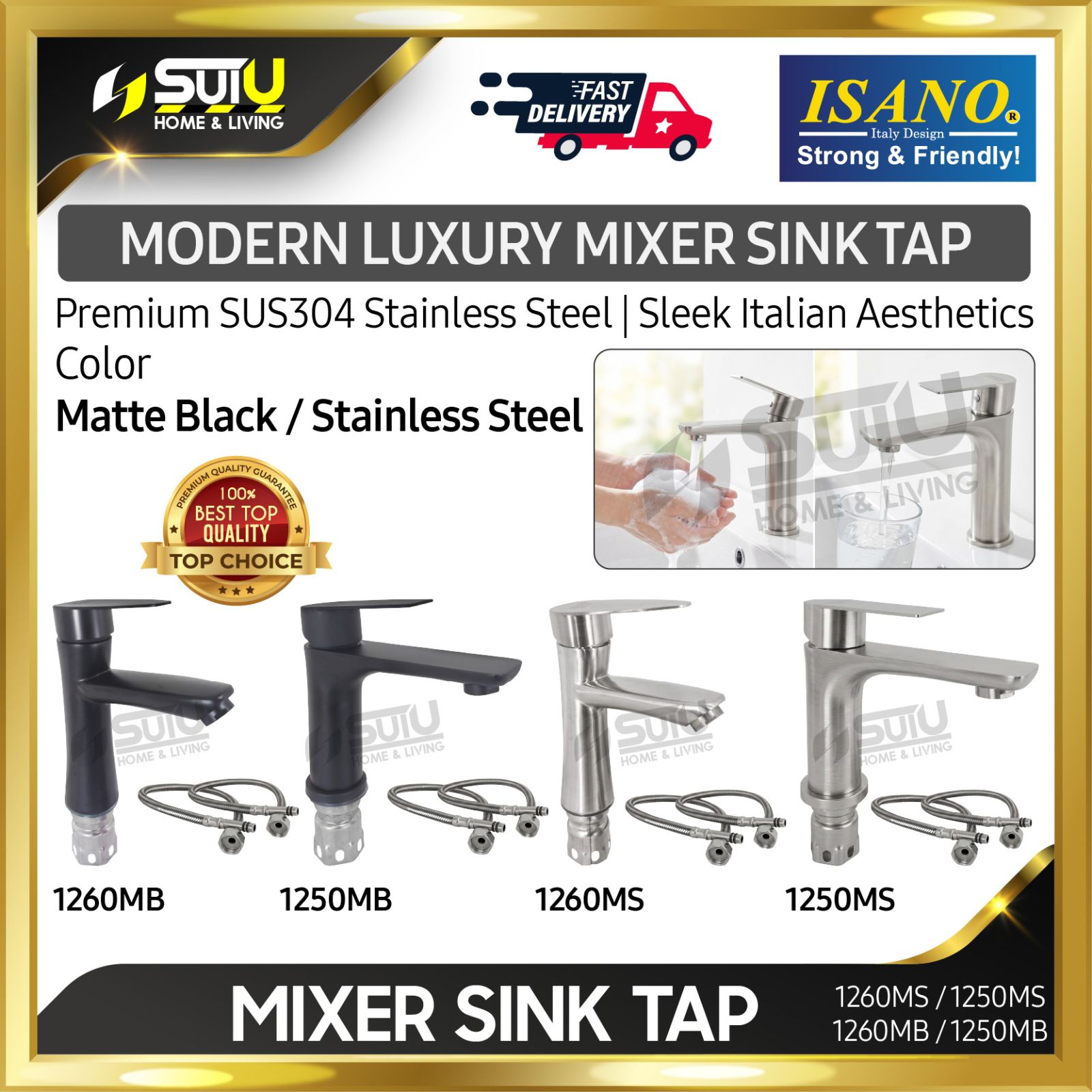 ISANO 1260MS / 1250MS / 1260MB / 1250MB 12 Series SUS304 Stainless Steel Mixer Sink Tap / Faucet (Matte Black / Stainless Steel)