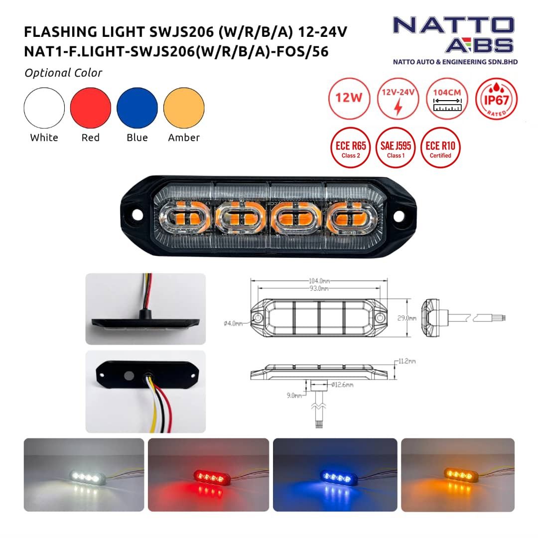 Flashing Light SWJS206 (White, Red, Blue, Amber) 12V-24V