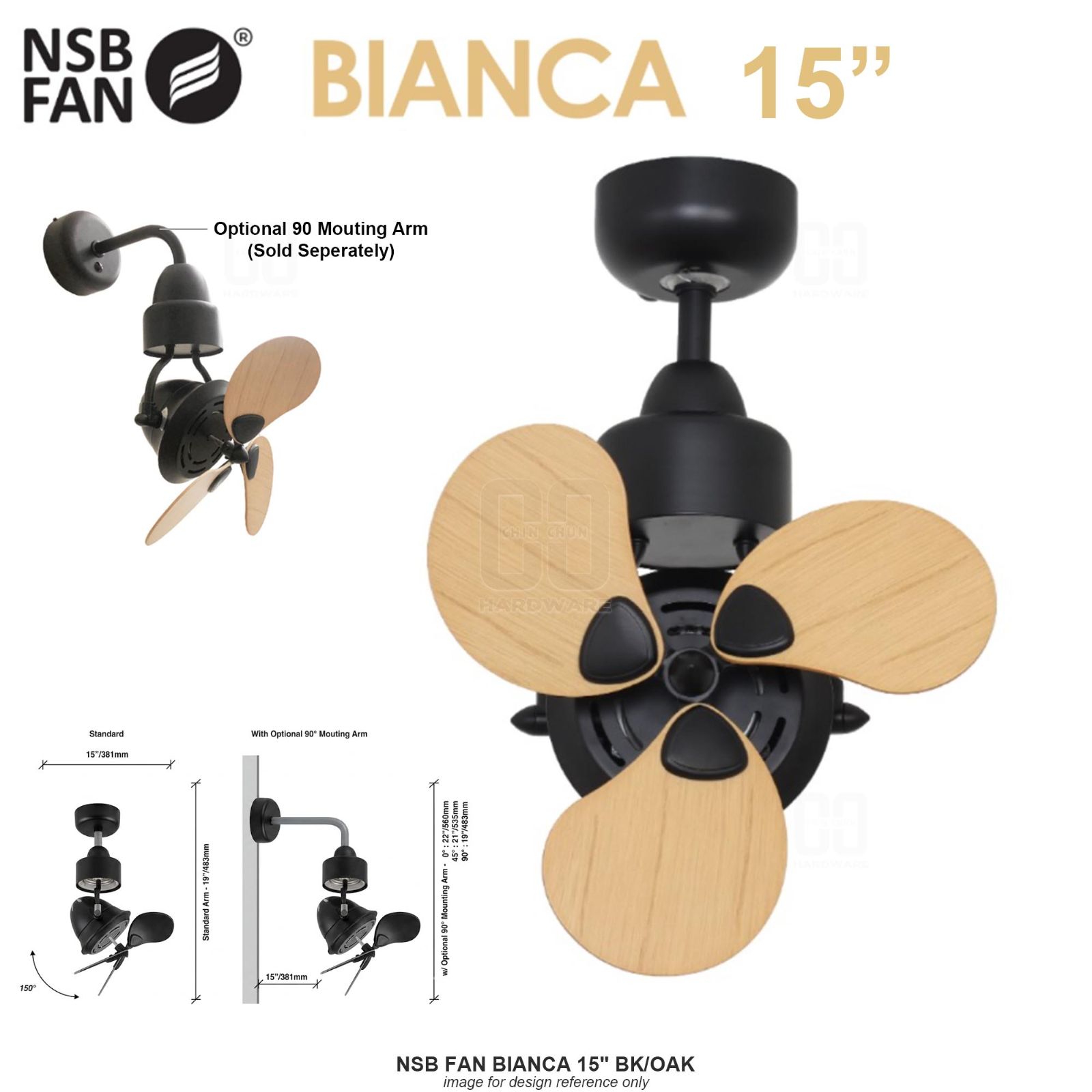 NSB FAN BIANCA 15" BK/OAK
