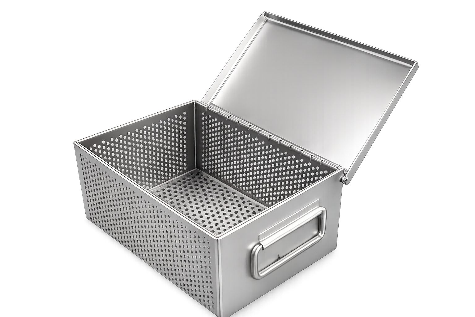 Malaysia-wide perforated stainless steel basket with lid for cleanroom material handling
