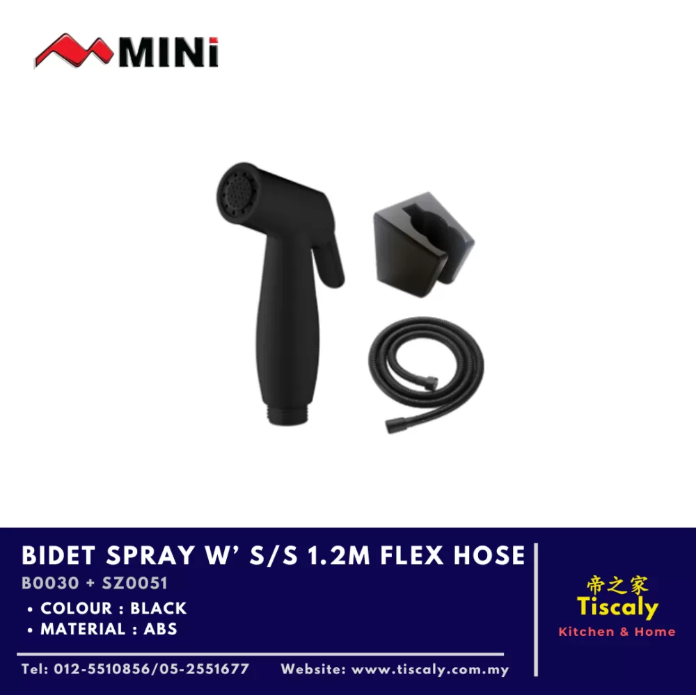 MINI BIDET SPRAY with Stainless Steel 1.2M FLEX HOSE B0030 + SZ0051