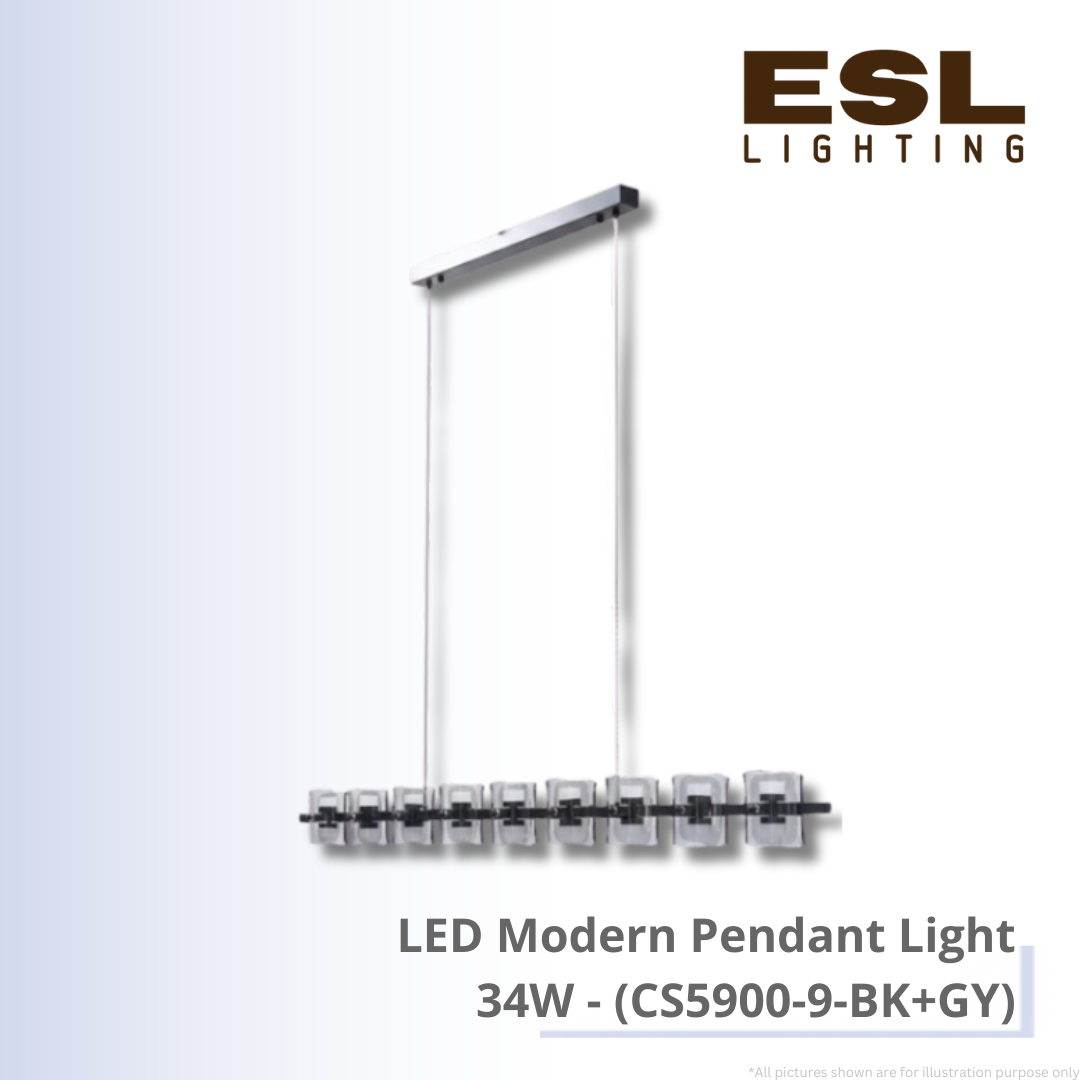 LED Modern Pendant Light 34W - CS5900-9-BK+GY
