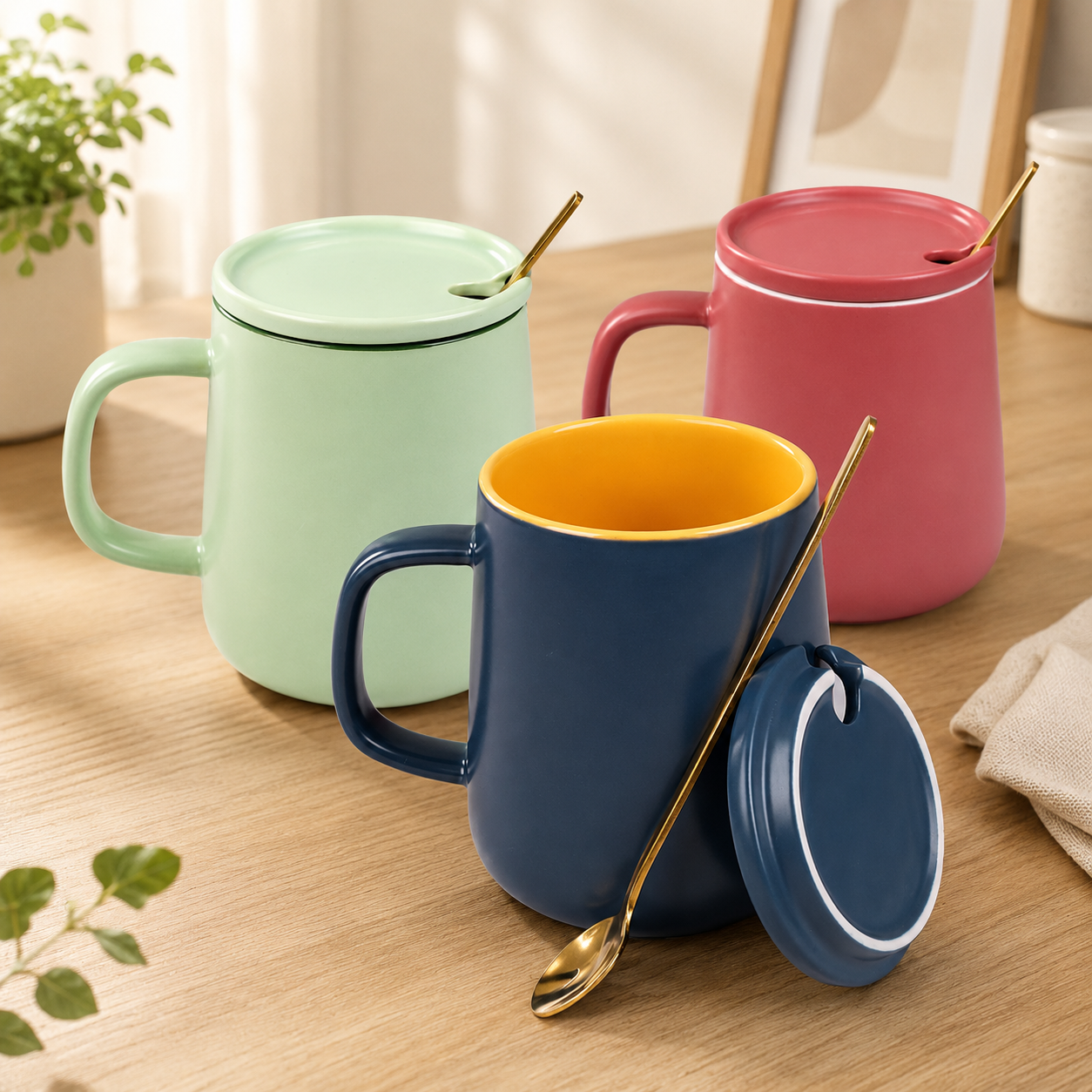 Premium Ceramic Mug with Lid & Spoon 7787