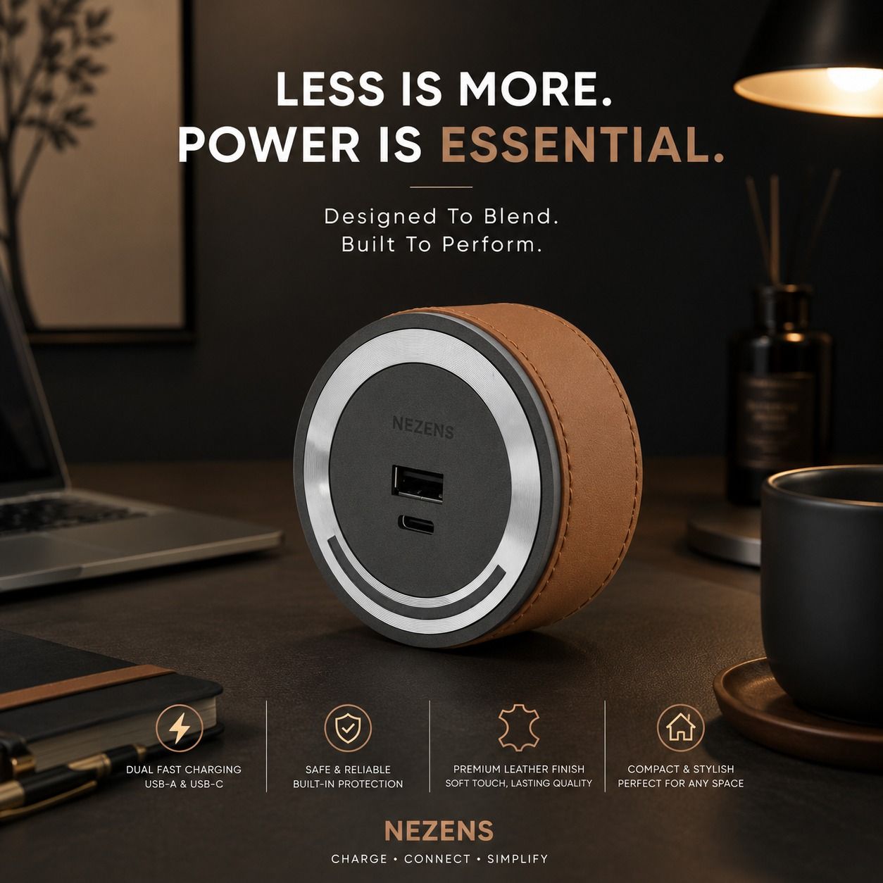 Type A&C USB, Grey/Coffee