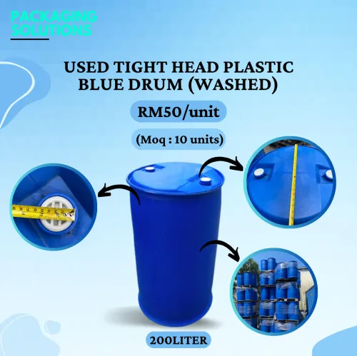 Used Tight Head Plastic Blue Drum - 200L