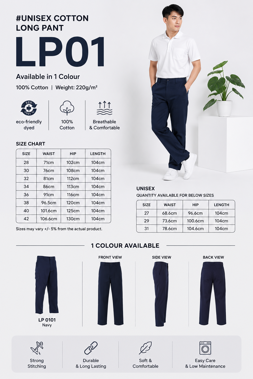 LP01 Unisex Cotton Long Pant｜Comfortable & Durable Work Pants