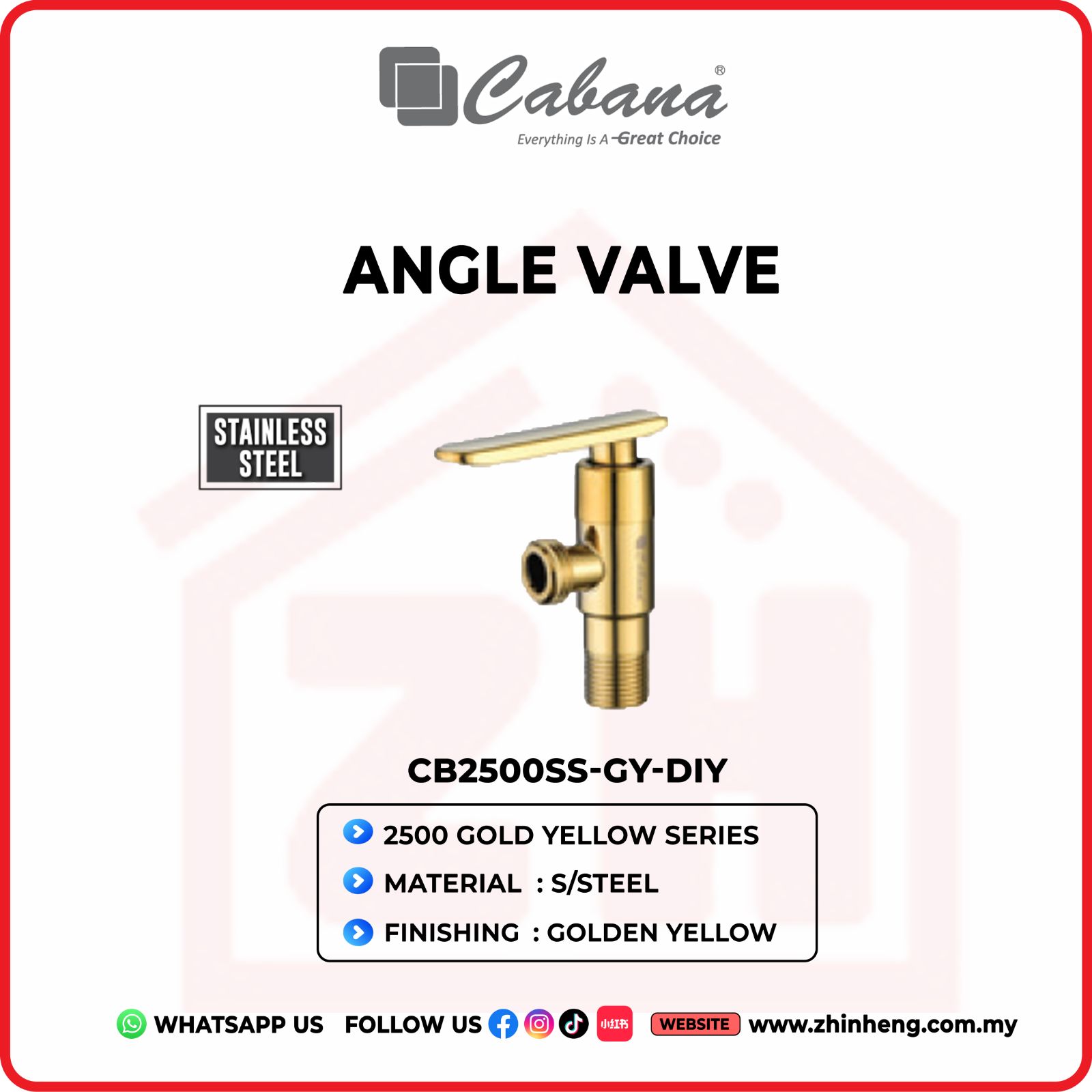 CABANA ANGLE VALVE CB2500SS-GY-DIY