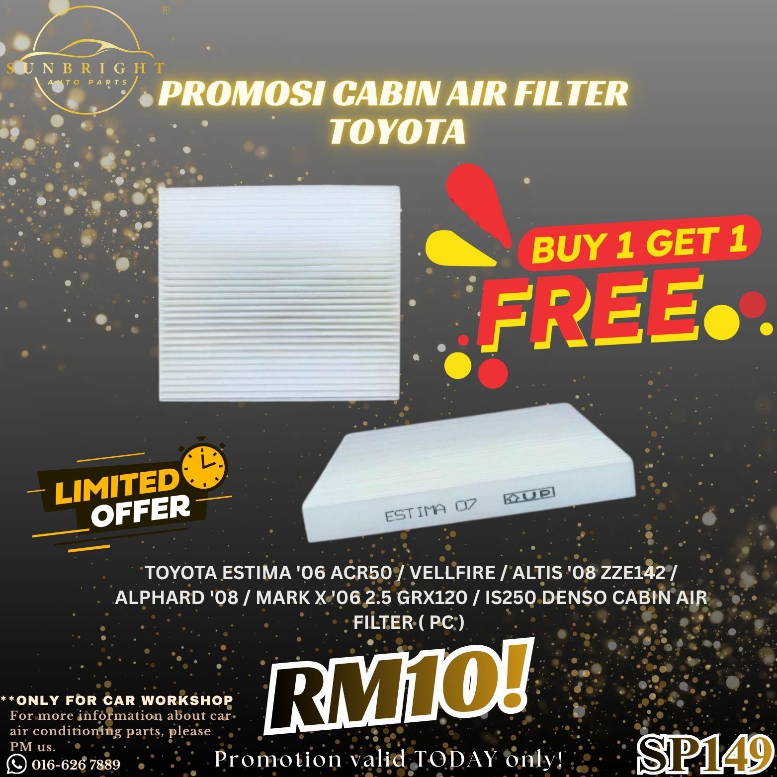 SP149 - 🔥🚗 DENSO Cabin Air Filter Special Deal BUY 1 FREE 1
