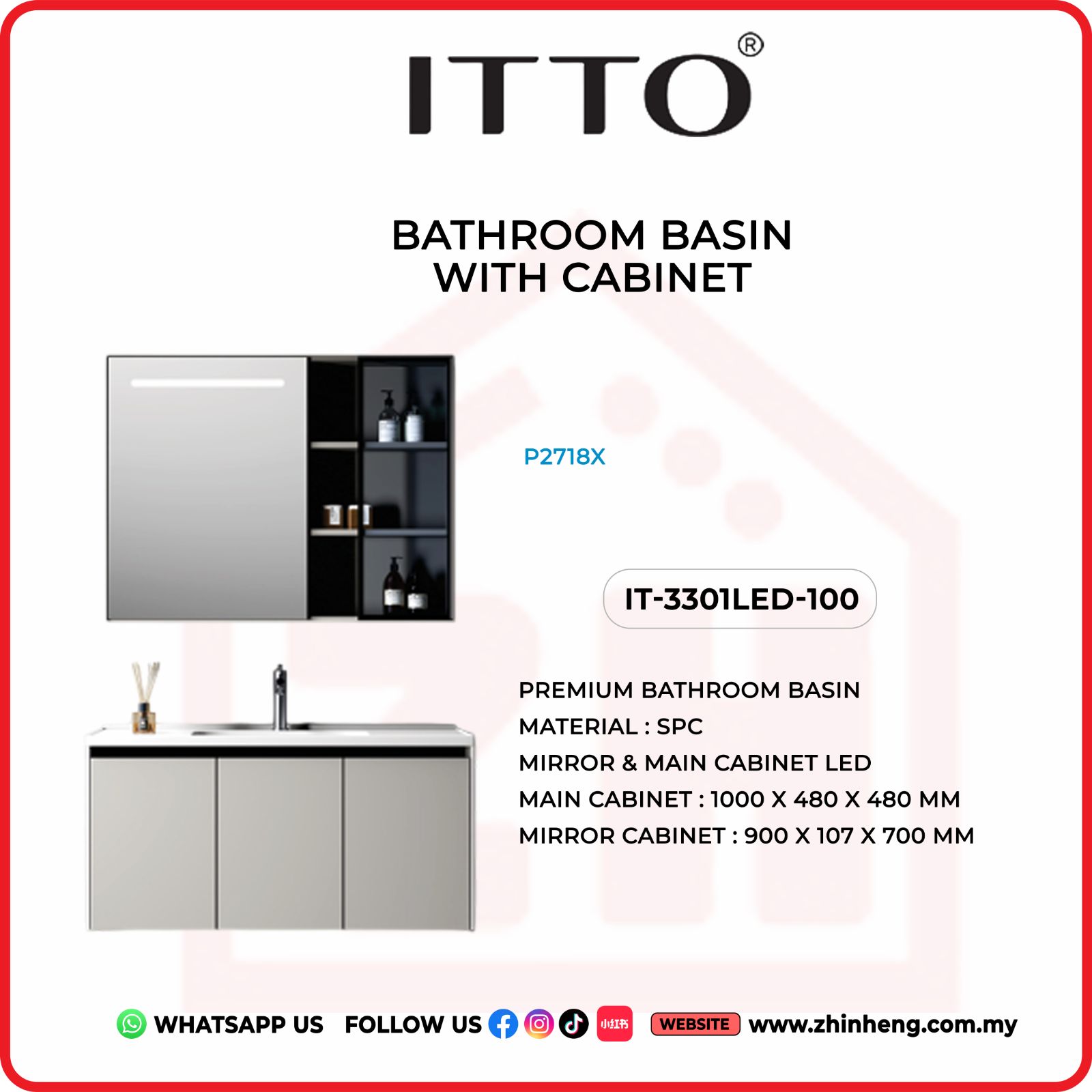 ​​​​​​​​​​​​​​ITTO BATHROOM BASIN WITH CABINET IT-3301LED-100