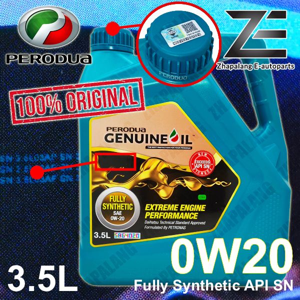 Original Perodua 0W20 Fully Synthetic Engine Oil 3.5L API SN 0W-20 Axia Bezza