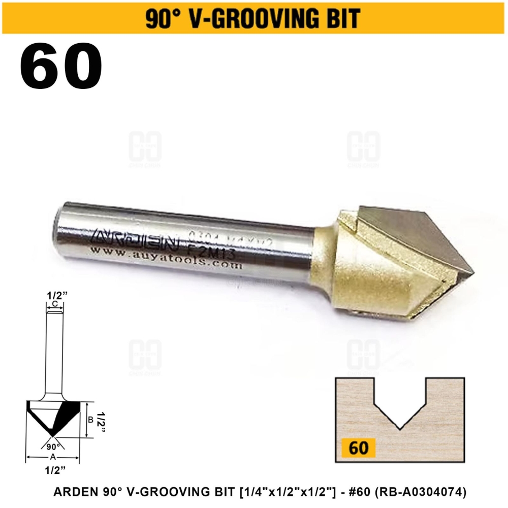 ARDEN 90掳 V-GROOVING BIT 1/4"x1/2"x1/2 #60 (RB-A0304074)