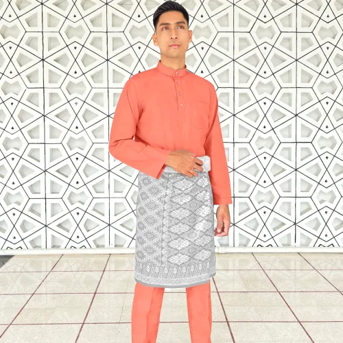 Baju Melayu Cekak Musang Tetra Cotton Slim Fit Sepasang (CNSP) Coral