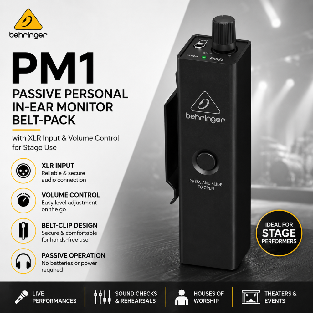 Behringer PM1 â Passive Personal In-Ear Monitor Belt-Pack with XLR Input & Volume Control for Stage Use
