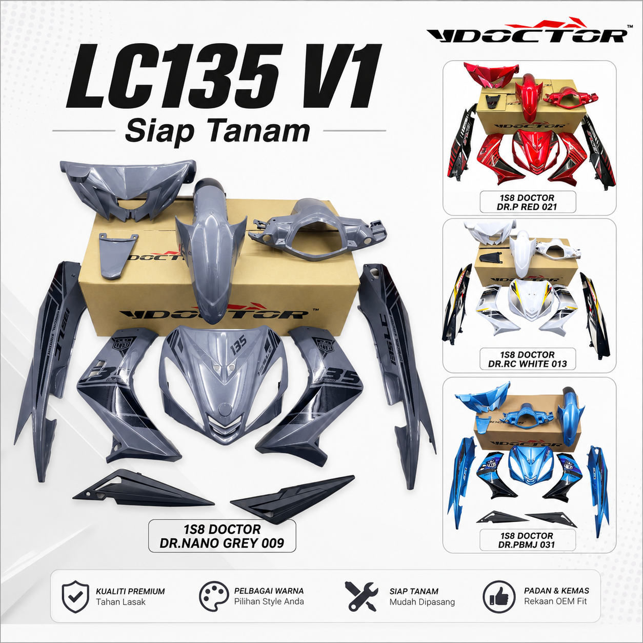LC135 V1 Doctor Siap Tanam Cover Set Motor (32DESIGN)