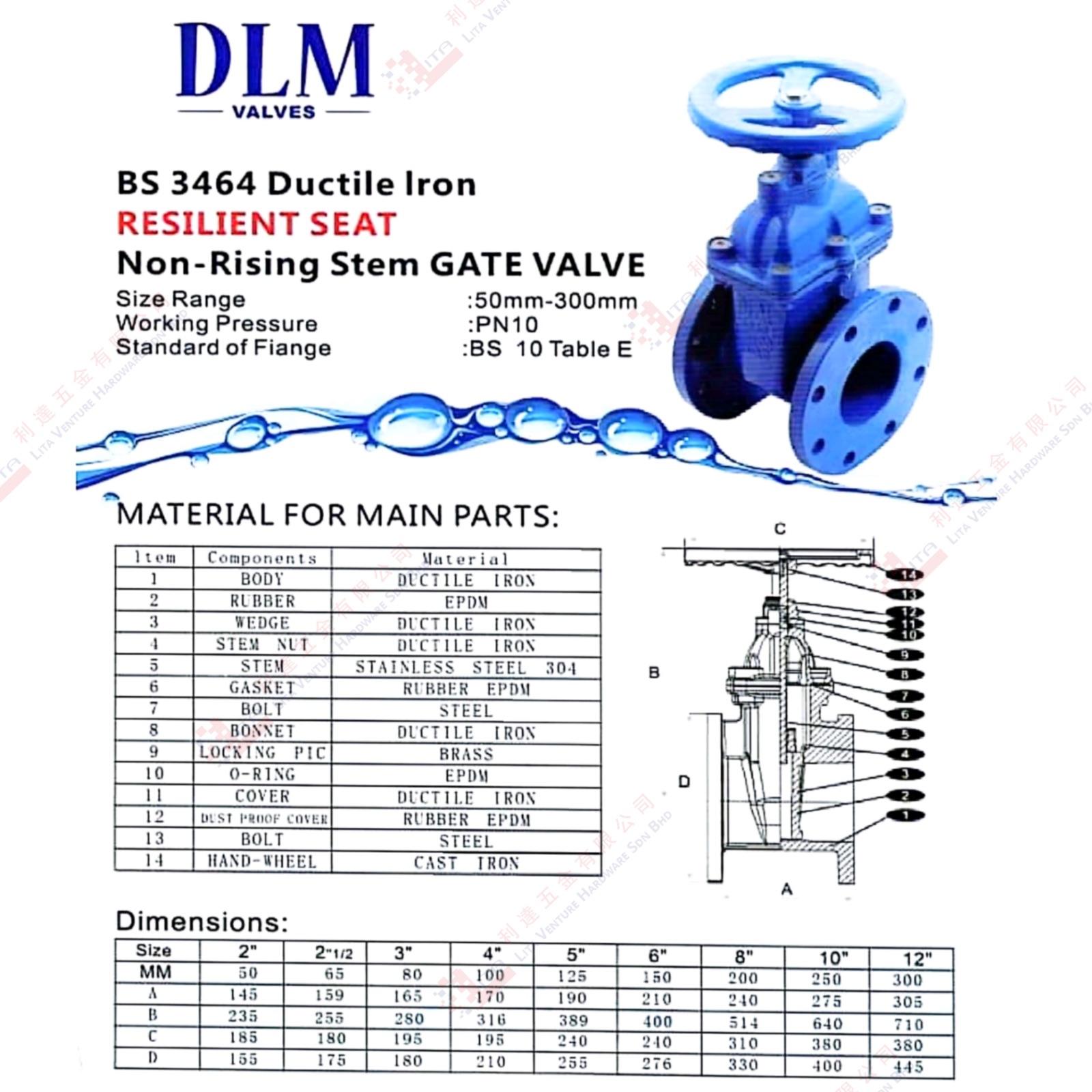 DLM BRAND NON RISING STEM GATE VALVE - BS3464
