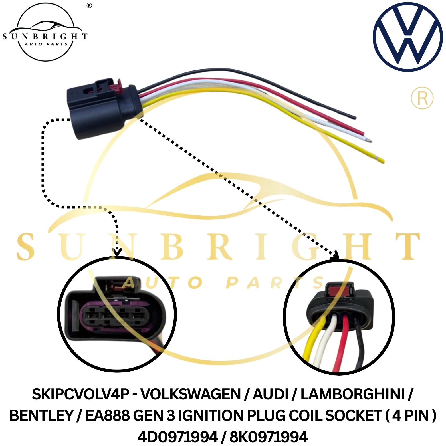 SKIPCVOLV4P - VOLKSWAGEN / AUDI / LAMBORGHINI / BENTLEY / EA888 GEN 3 IGNITION PLUG COIL SOCKET ( 4 PIN ) 4D0971994 / 8K0971994