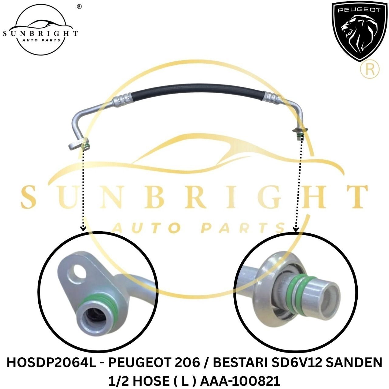 HOSDP2064L - PEUGEOT 206 / BESTARI SD6V12 SANDEN 1/2 HOSE ( L ) AAA-100821