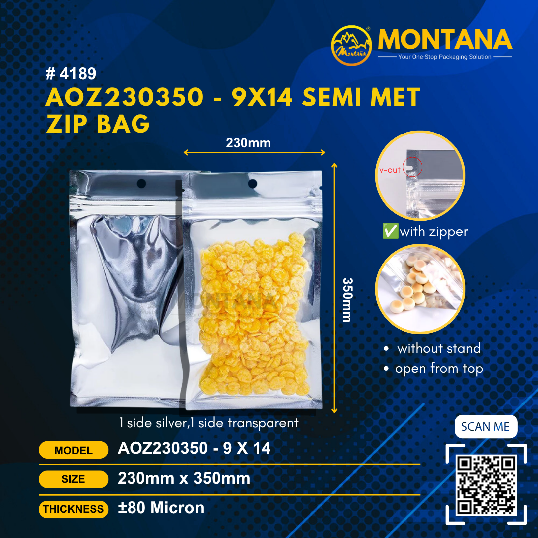 (4189) AOZ230350 - 9X14 SEMI MET ZIP BAG