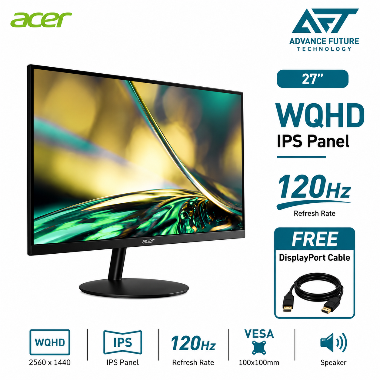 Acer SA272UG0 27'' WQHD IPS 120Hz Flat Monitor ( Speaker, 2x HDMI, DP, 3 Years Warranty )