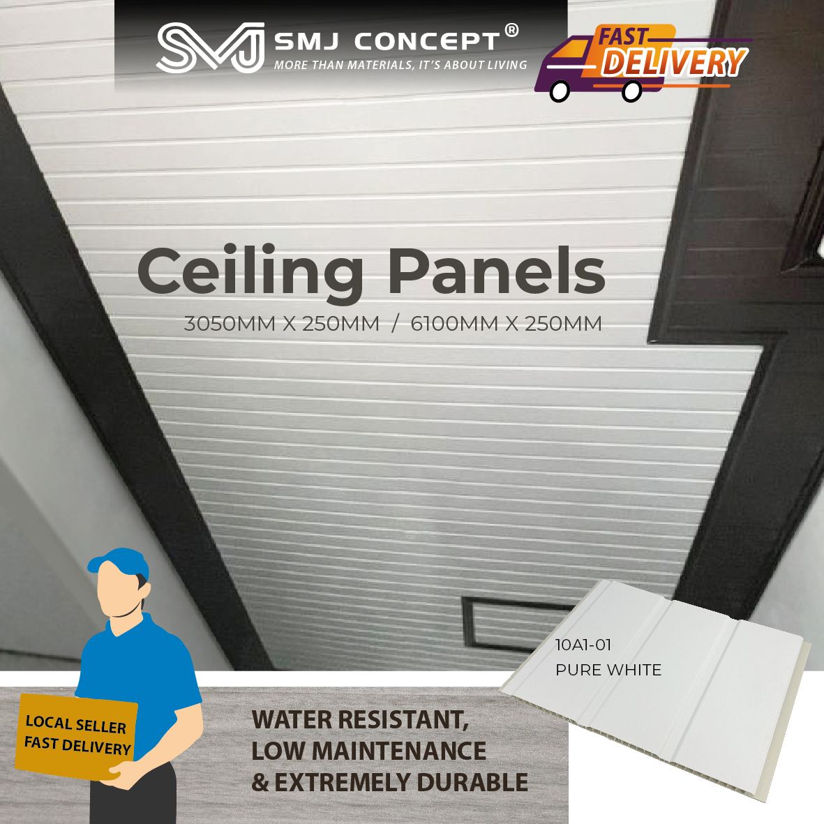 10A1-01 3050MM X 250MM X 8MM | PVC CEILING PANEL 3 WAVES