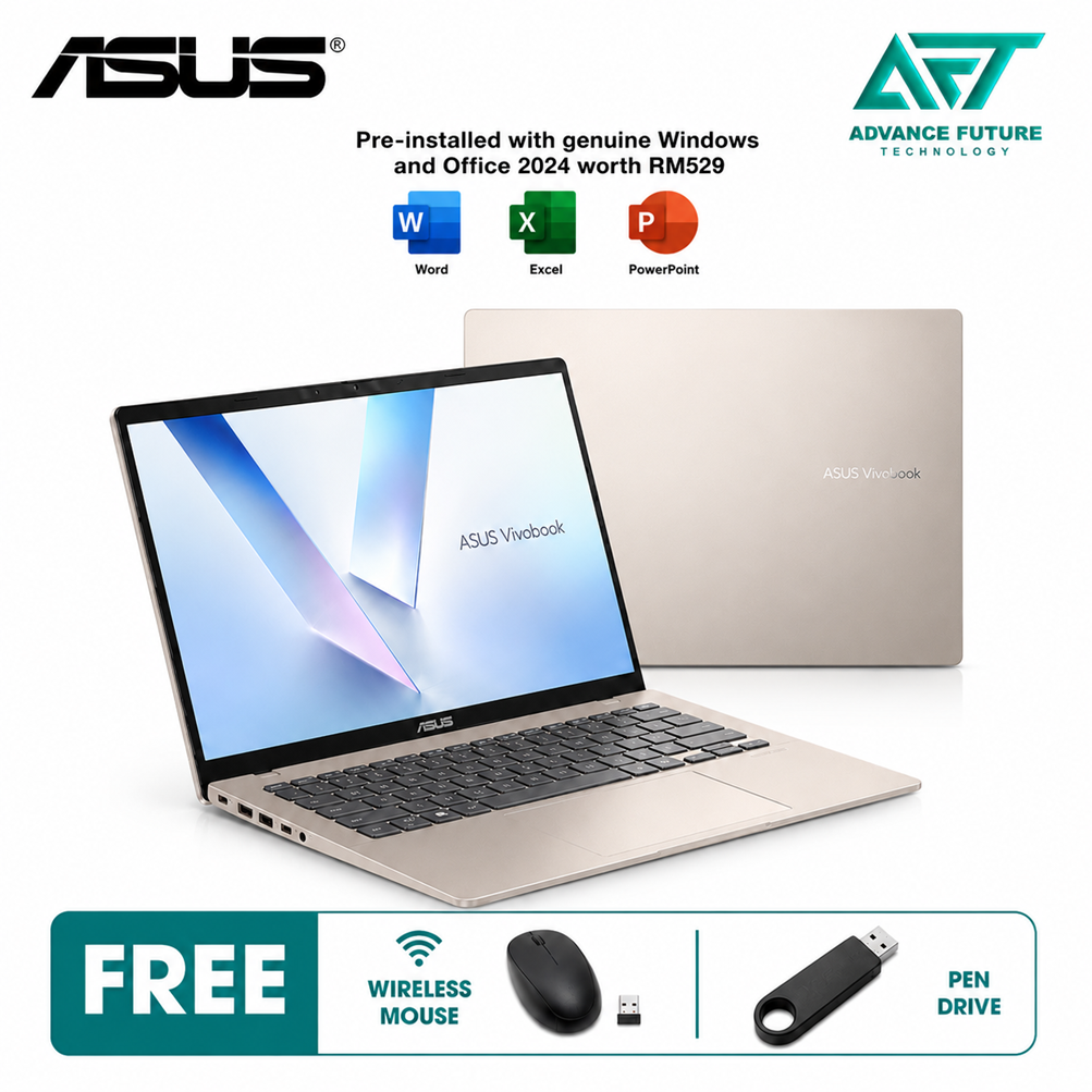 Asus VivoBook 14 A1407C-ALY146WS 14" WUXGA Laptop Platinum Gold ( Intel Core Ultra 5 225H, 16GB, 512GB SSD, Intel, W11, H&S 2024&M365 )