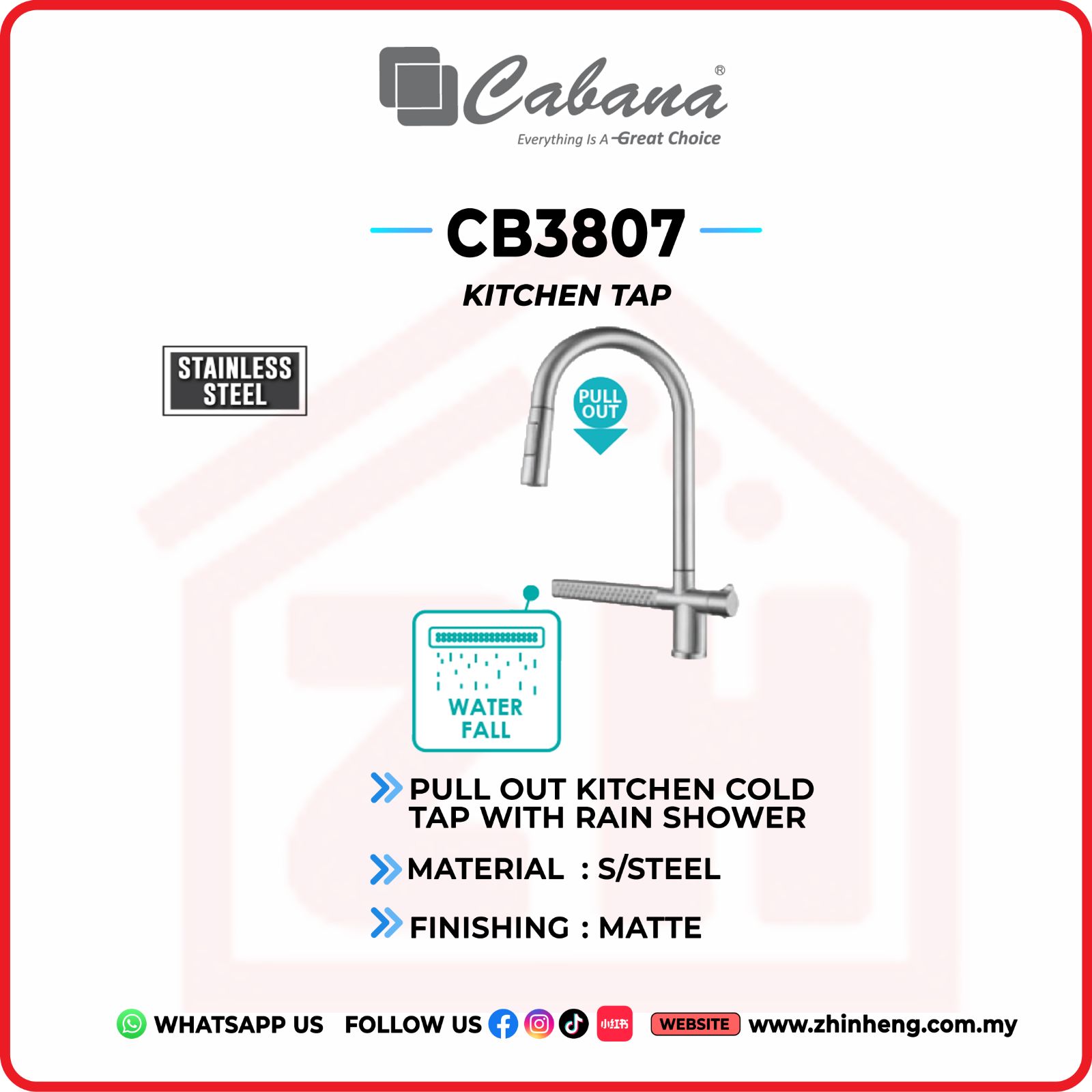 CABANA Pull Out Kitchen Cold Tap with Rain Shower CB3807