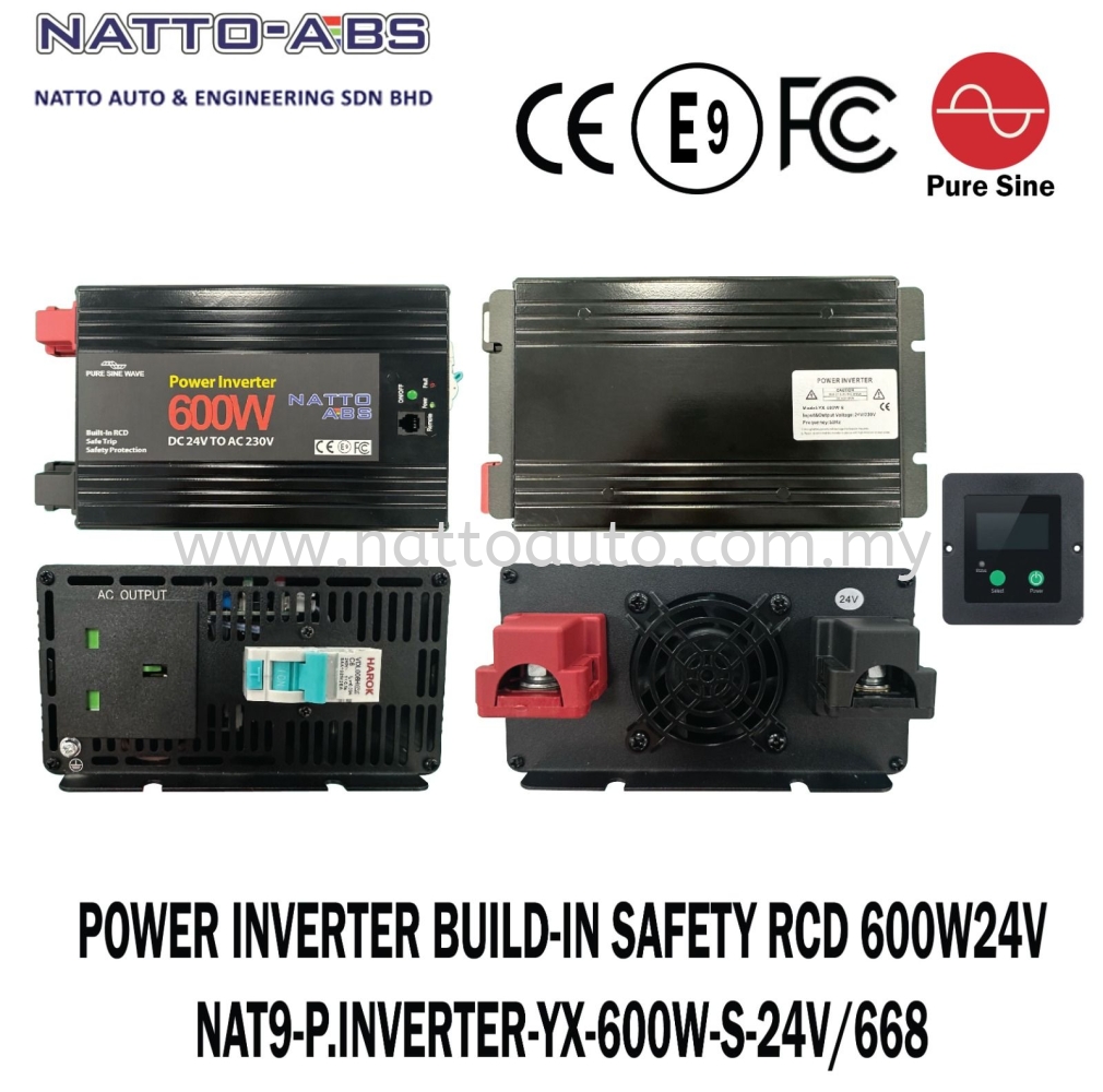 Pure Sine Wave Power Inverter 600W (24V) Built-in Safety RCD (Residual Current Device)