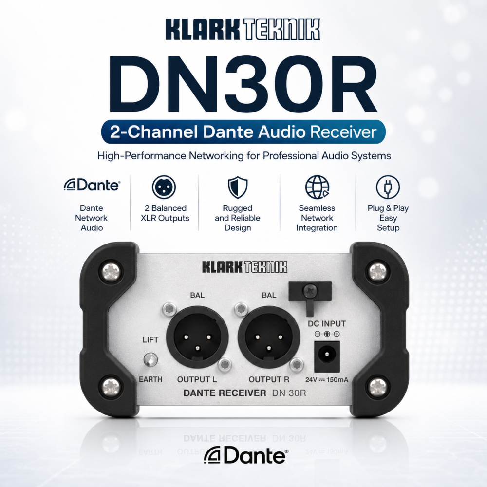 Klark Teknik DN30R – 2-Channel Dante Audio Receiver for High-Performance Networking