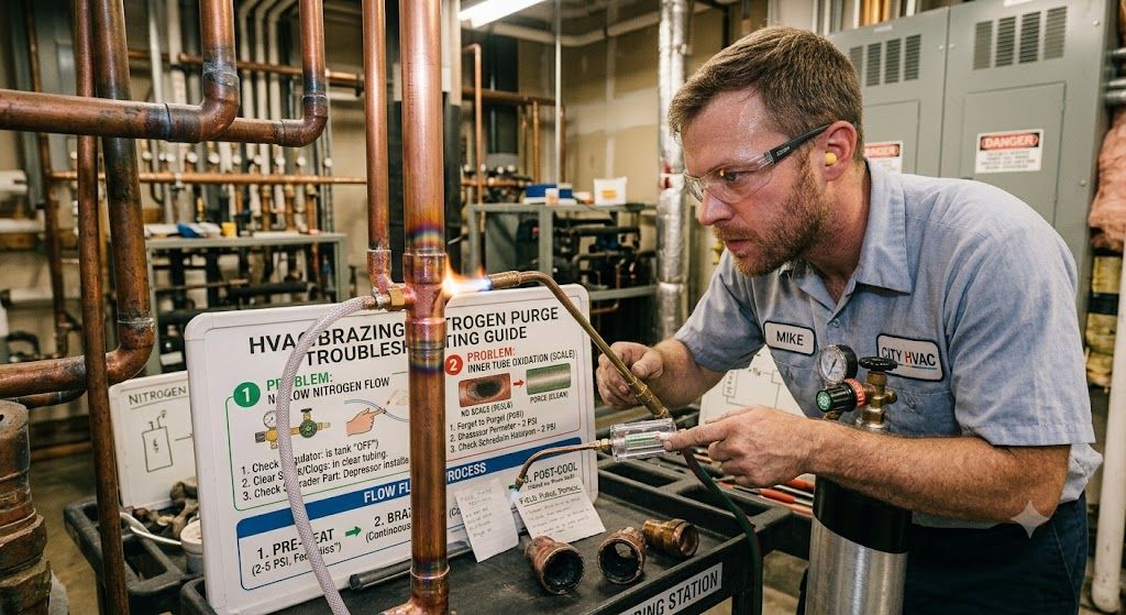 HVAC field brazing nitrogen purging method