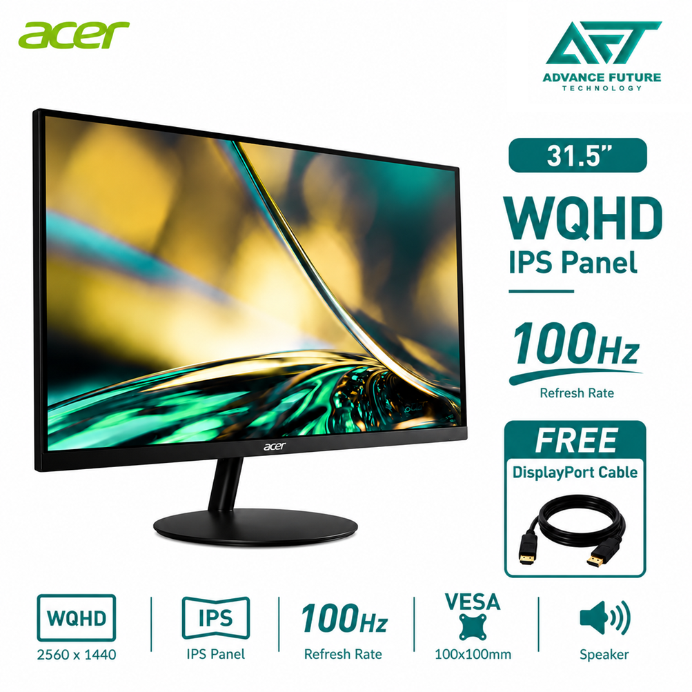Acer SA322QUE 31.5'' WQHD IPS 100Hz Flat Monitor ( Speaker, 2x HDMI, DP, 3 Years Warranty )
