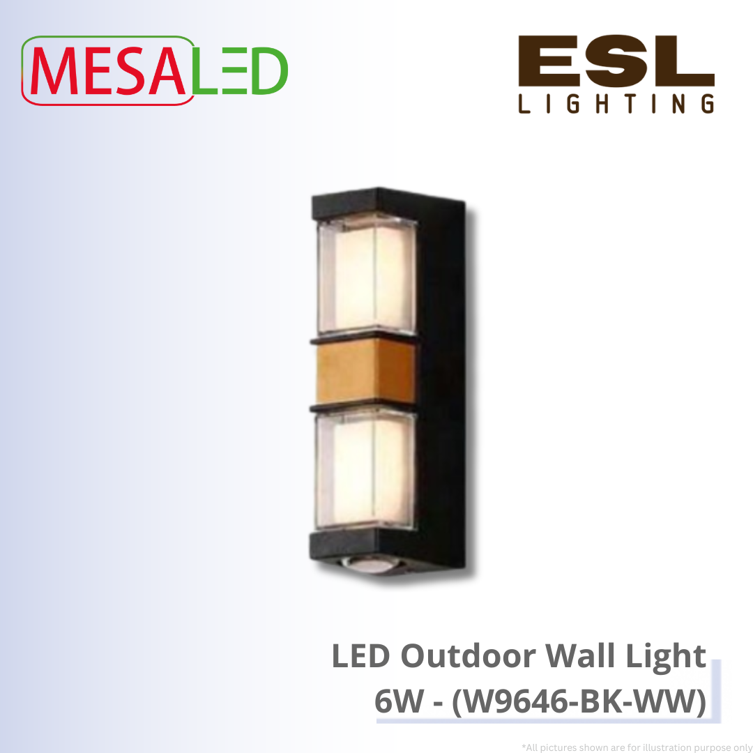 MESALED LED Outdoor Wall Light Black+Gold- W9646-BK-WW IP54