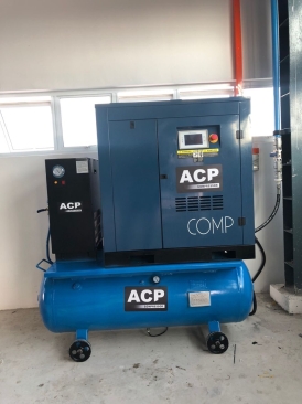 (5 in 1) 20HP PERMANENT MAGNET INVERTER ROTARY SCREW AIR COMPRESSOR C/W REFRIGERATED AIR DRYER, PRE-FILTER AND AFTER FILTER ON 300L HORIZONTAL AIR RECEIVER TANK, MODEL : RS20E-P/300/D