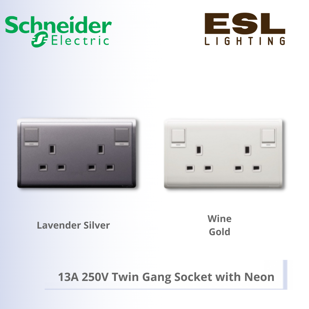 [DISCONTINUE] SCHNEIDER Pieno 13A 250V Twin Gang Switched Socket with Neon -  E82T25NC_LS_G11E82T25NC_WG_G11