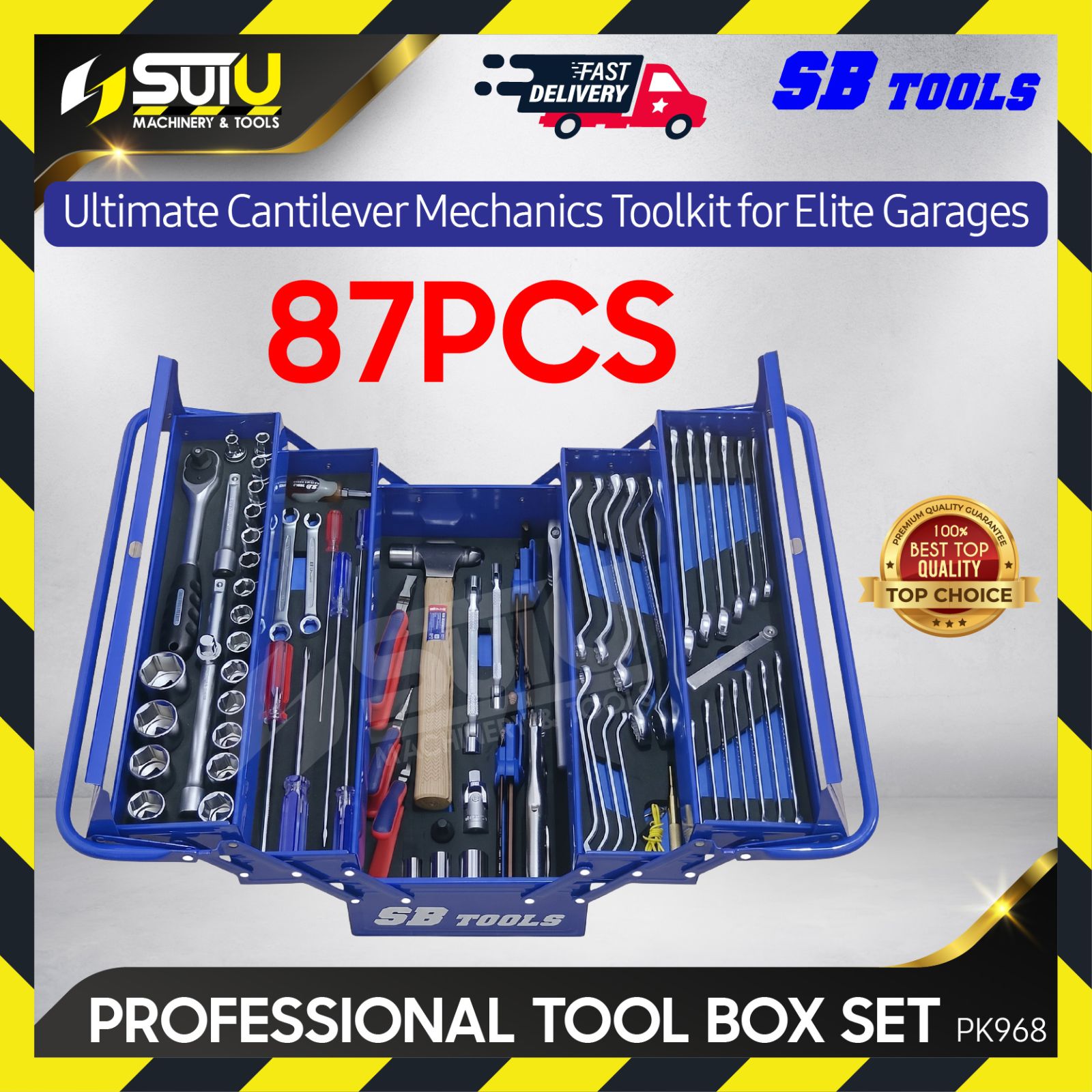 SBTOOLS PK968 87PCS Professional Tool Box Set | Mechanical Tool Set
