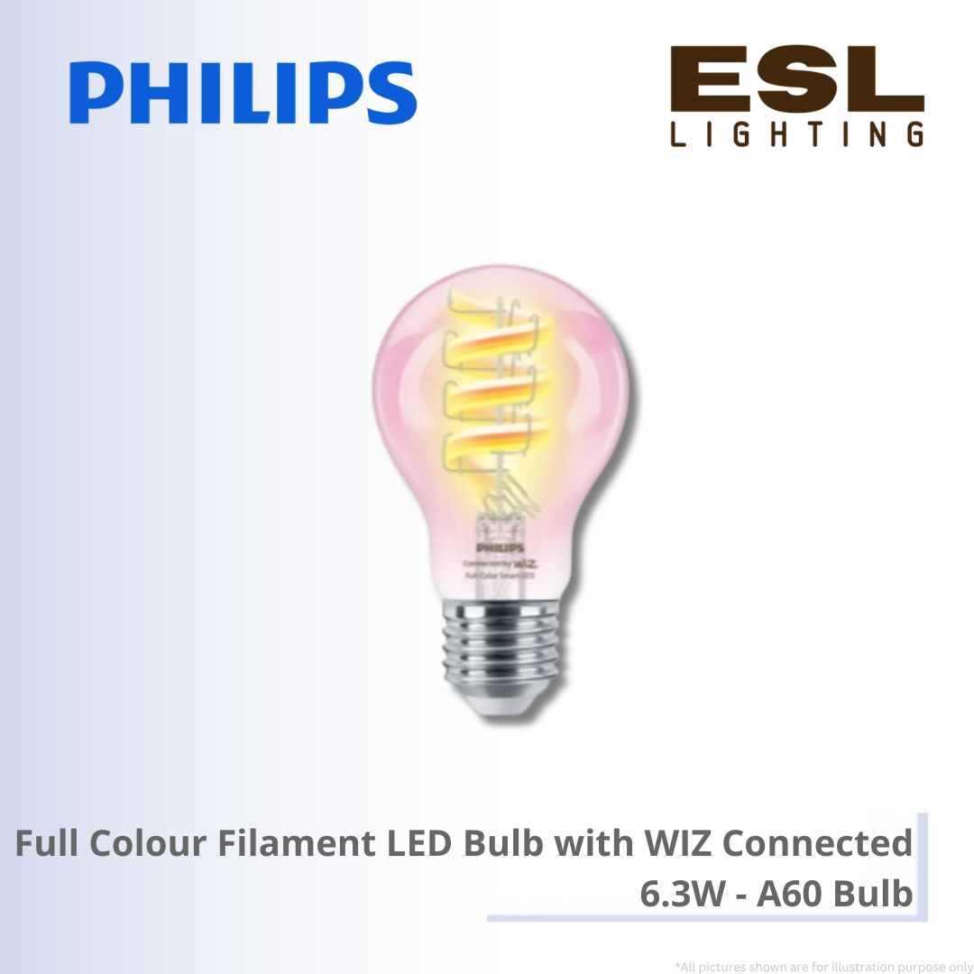 PHILIPS Full Colour Filament LED Bulb with WIZ Connected 6.3W - A60 Bulb