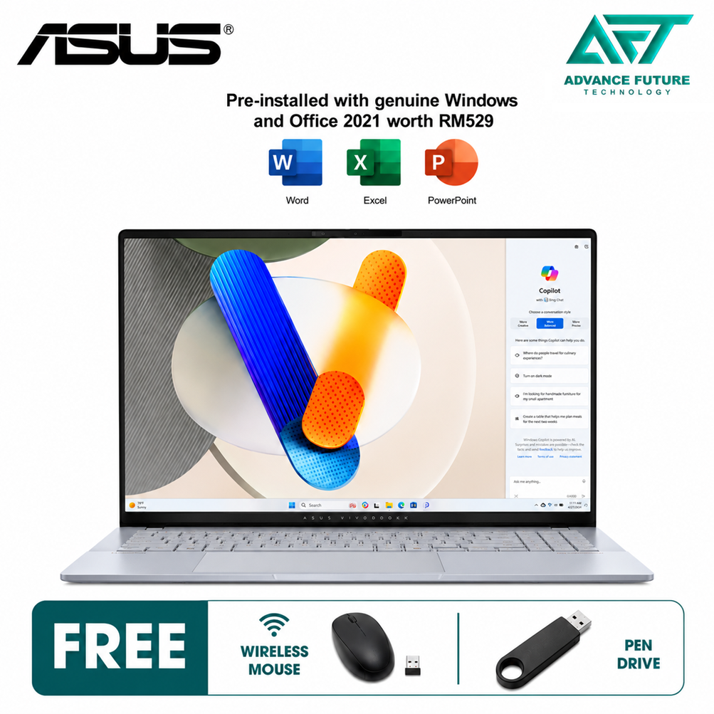 Asus VivoBook S 16 OLED S5606M-AMX176WSM 16" 3.2K Laptop Mist Blue ( Intel Core Ultra 5 125H, 16GB, 512GB SSD, Intel, W11, H&S 2021&M365 )