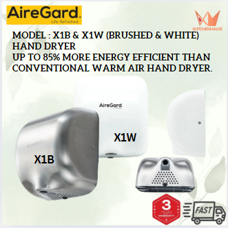 AIREGARD Hand Dryer X1 Series (X1B & X1W) Silver & White / KUTCHENHAUSS